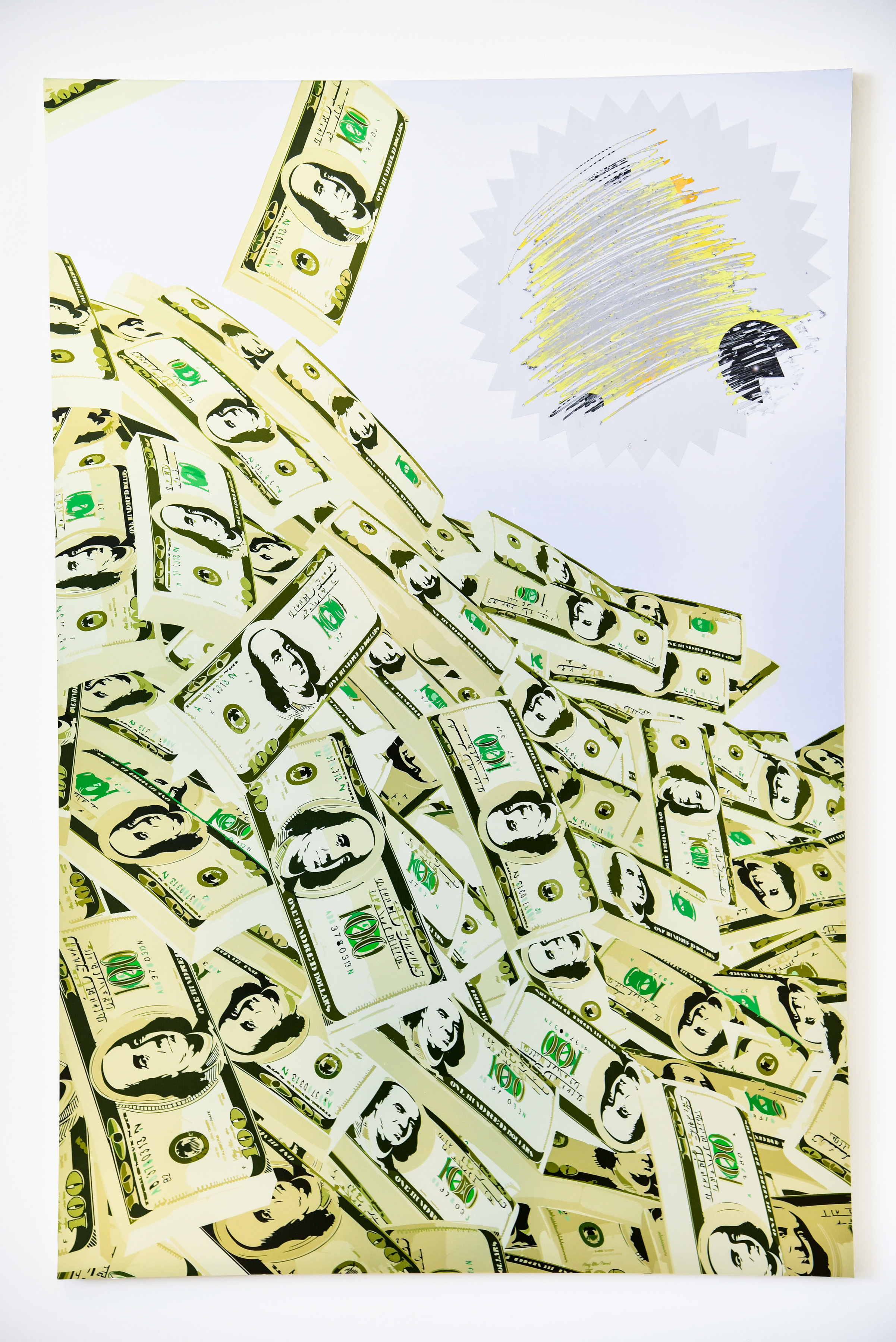 Stacks Upon Stacks: Inkjet Print on Metallic Paper Mounted to Panel, UV Ink Screen Print